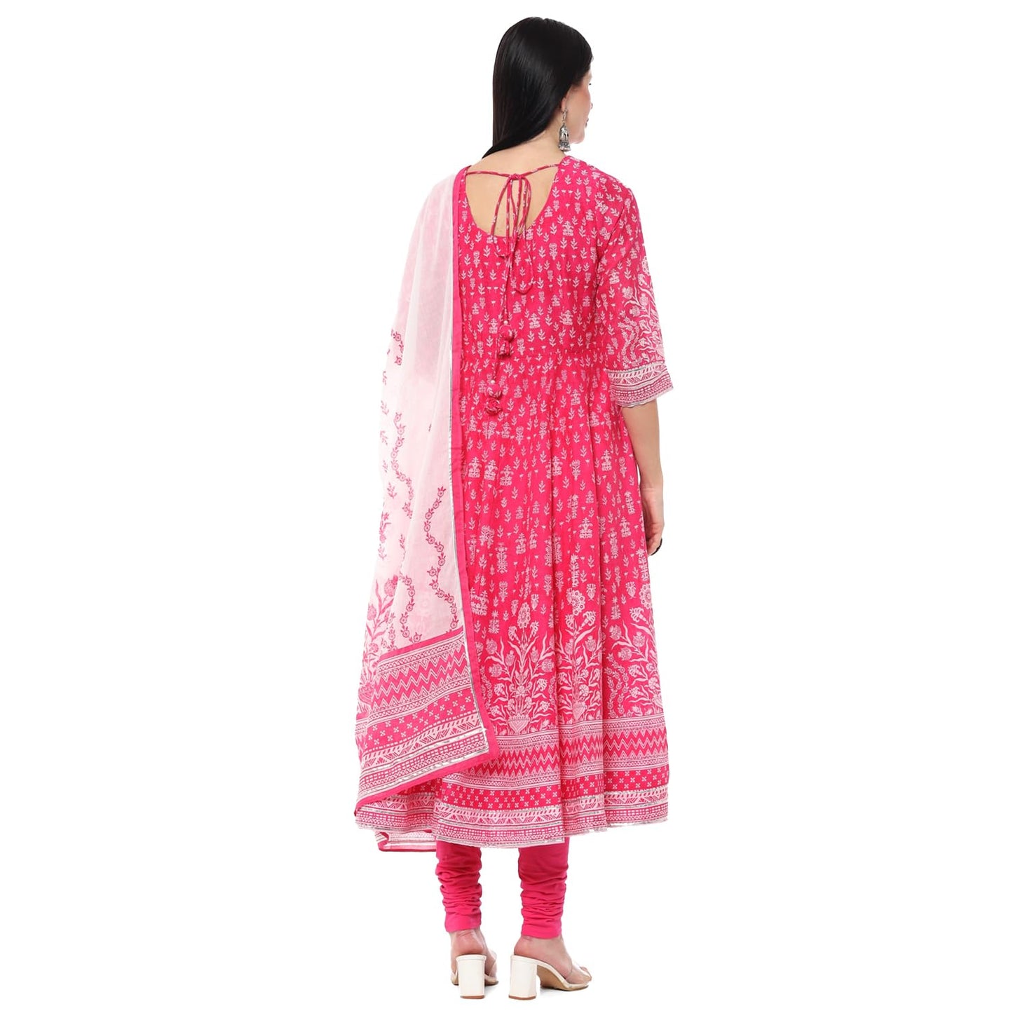 BIBA Women PRINTED ANARKALI SALWAR KURTA DUPATTA(SKDIK RANG9510_FUCHSIA_42)