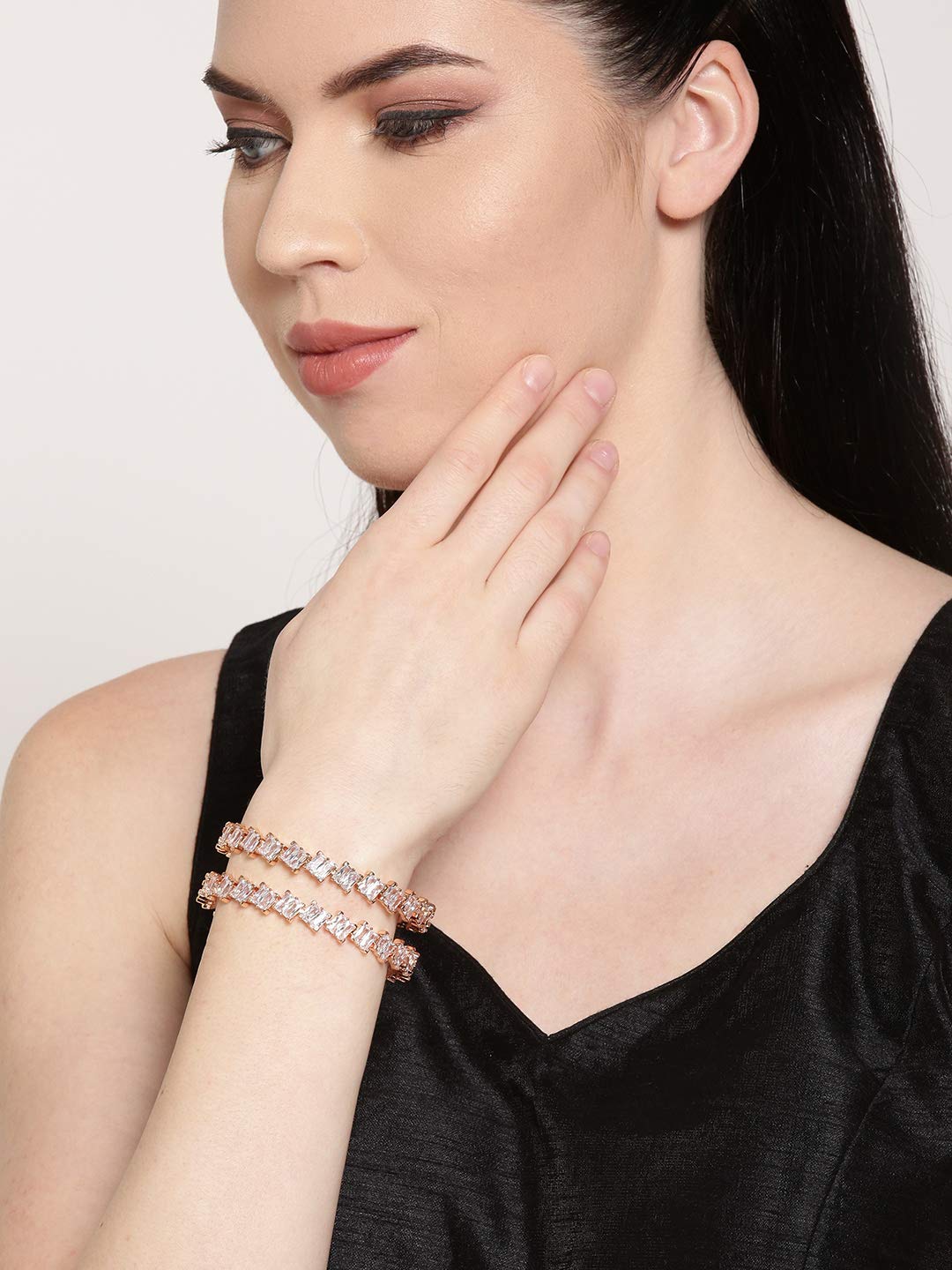 Priyaasi Trendy RoseGold& Off White Zig Zag Design RoseGold Plated Bangle Set For Women and Girls