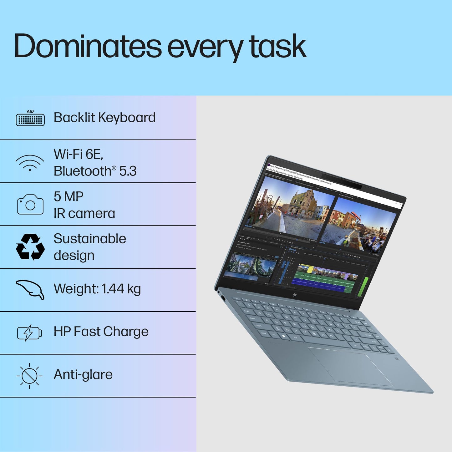 HP Pavilion AI Laptop, Intel Core Ultra 5 125H 12 Tops, (16GB LPDDR5x, 512GB SSD), WQXGA,IPS, 300 nits, 14''(35.6cm),Win 11, M365 Basic(1yr), Office Home24, Blue,1.44kg,5MP Camera w/Shutter, ew1112TU