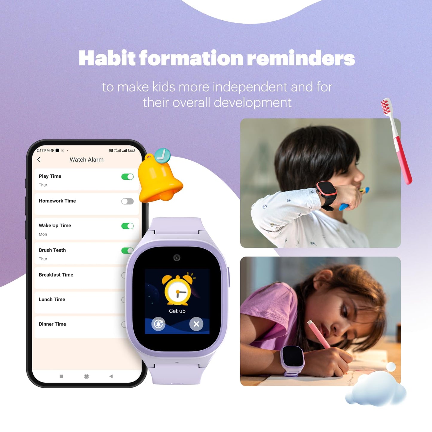 Noise Scout Kids Smartwatch with Assisted GPS Tracking, 4G Video & Voice Call, Safe Zone Alert, SOS Button, Habit Formation, in-Built Games, Buddy App for Parents (Twinkle Purple)