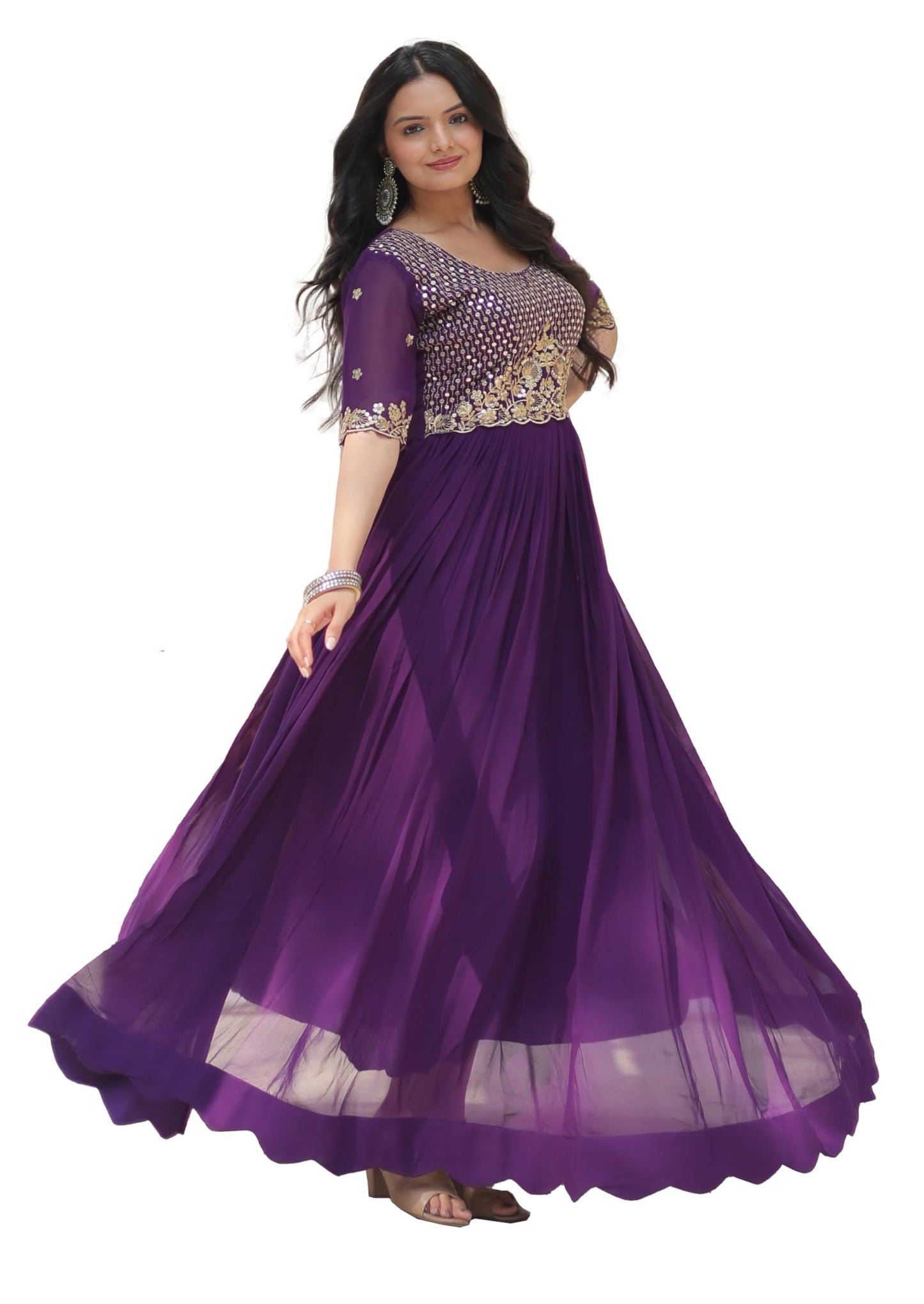 Fashion Basket Women's Georgette Anarkali Gown Purple