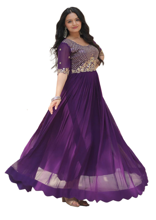 Fashion Basket Women's Georgette Anarkali Gown Purple
