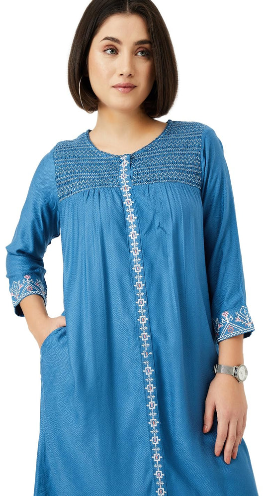 Max Women Rayon Blend Regular Fit Kurta (VIWWSP25CH_Blue, 2XL)