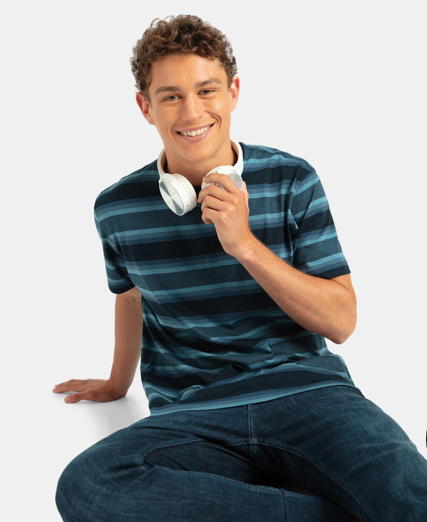 Jockey 2715 Men's Super Combed Cotton Rich Striped Round Neck Half Sleeve T-Shirt_Navy, Insignia Blue & Stellar_XXL