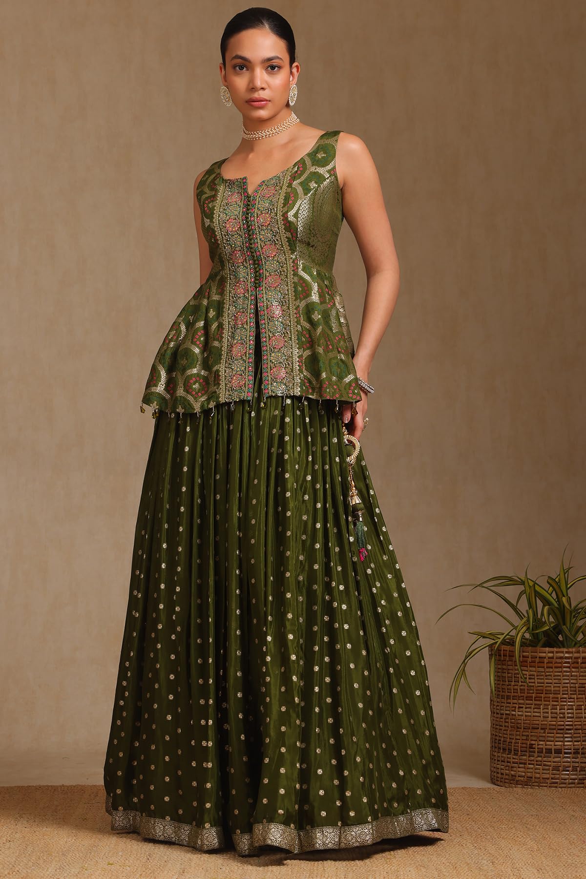 Soch Women's Brocade Lehenga Choli (OWS5CD21745_Dark Green_XL)