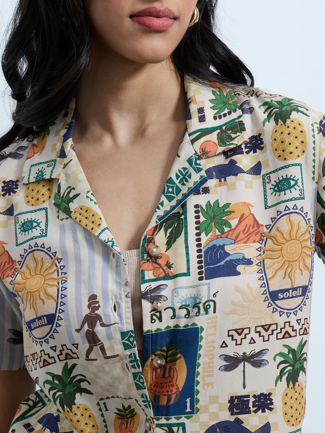 The Souled Store Originals: Tropical Mood Women and Girls Short Sleeves Collared Neck All Over Printed Cotton Regular Fit Casual Holiday Shirts