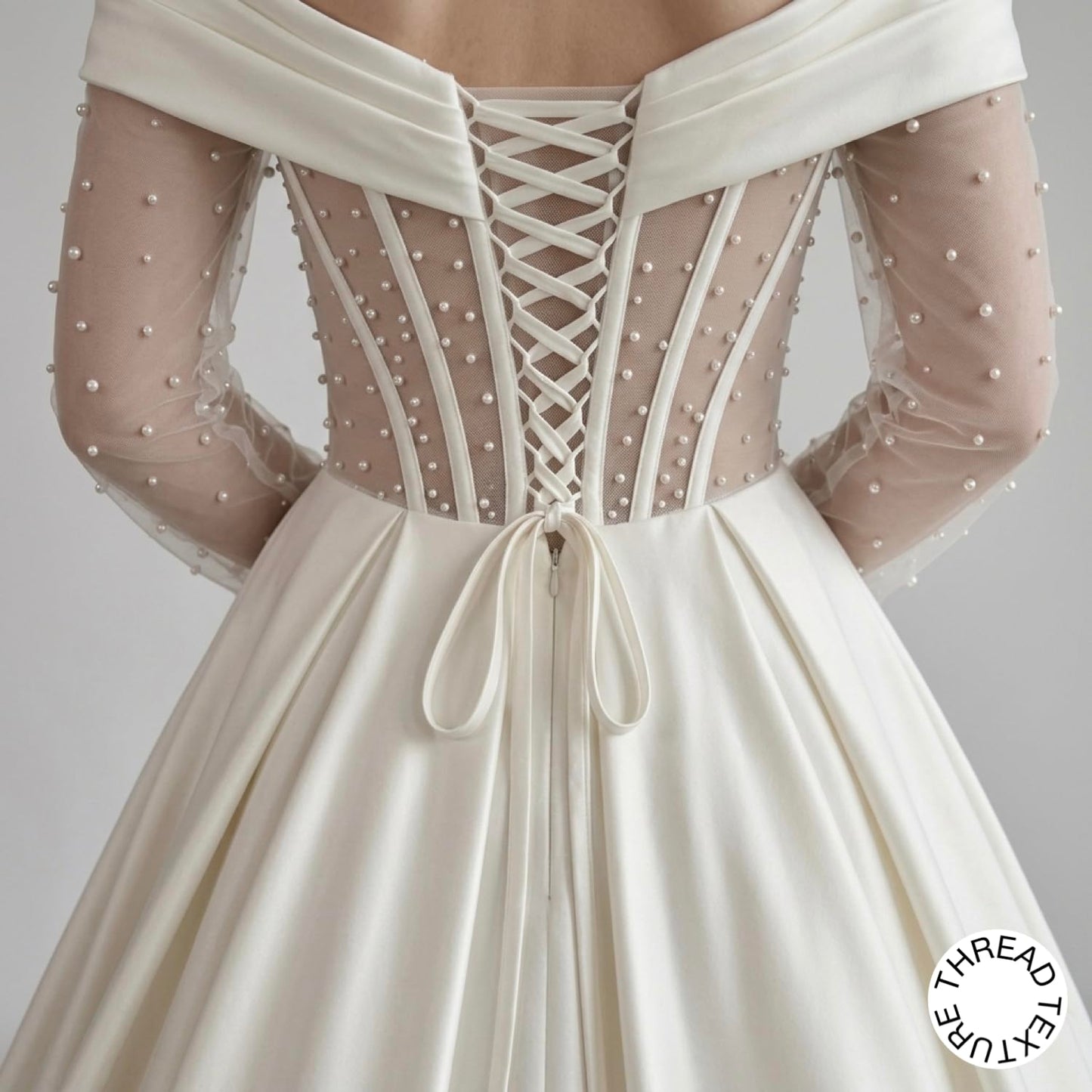 ThreadTexture Princess Pearl Embellished Long Sleeves Ball Gown (in, Alpha, L, Regular, White, Designer Shivay)