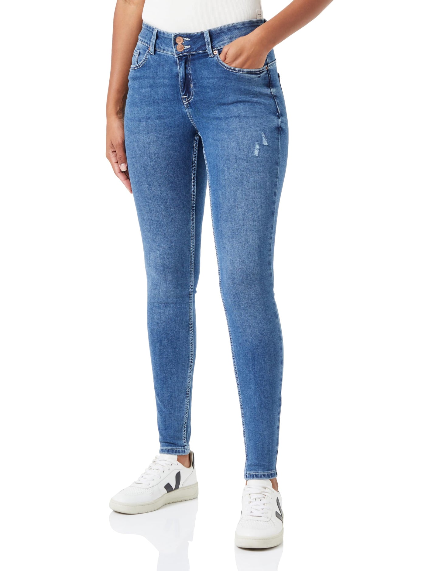 VERO MODA Women Solid Cotton Blend Skinny Fit High Rise Blue Jeans
