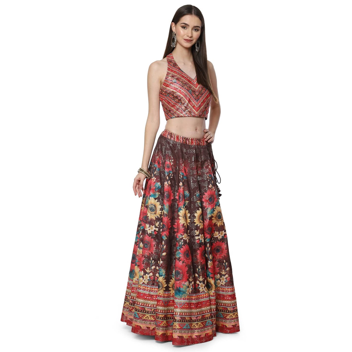 BIBA Women's Chocolate Brown Art Silk Lehenga Set