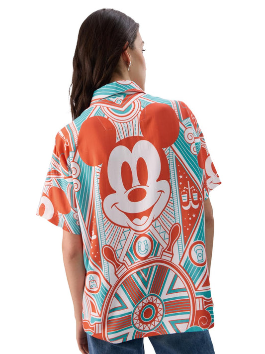 The Souled Store Official Mickey Mouse: Mickeyverse Women and Girls Short Sleeve Collared Neck Button Down Viscose Boyfriend Shirts Multicolour