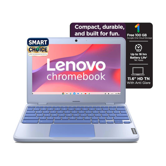 Lenovo {SmartChoice)Chromebook Intel Celeron N4500 (4GB RAM/64GB eMMC 5.1/11.6 Inch (29.46cm)/HD Display/2Wx2 Stereo Speakers/HD Camera/Chrome OS/Blue/1.21Kg), 82UY0014HA
