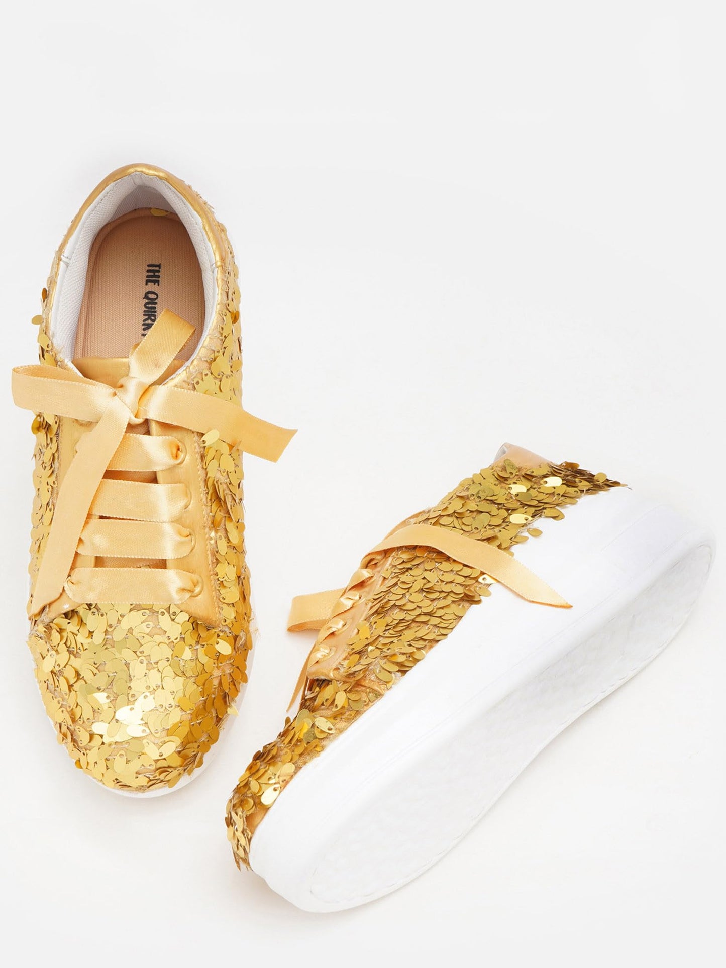 THE QUIRKY NAARI Golden Hour Sequin Sneakers Adorned with Style and Sparkle | Golden | 6 UK