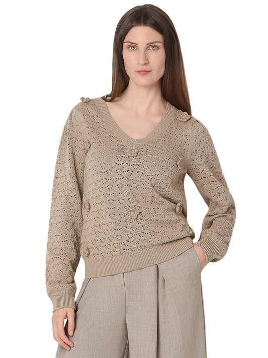 VERO MODA Women's Regular Fit Beige Sweater