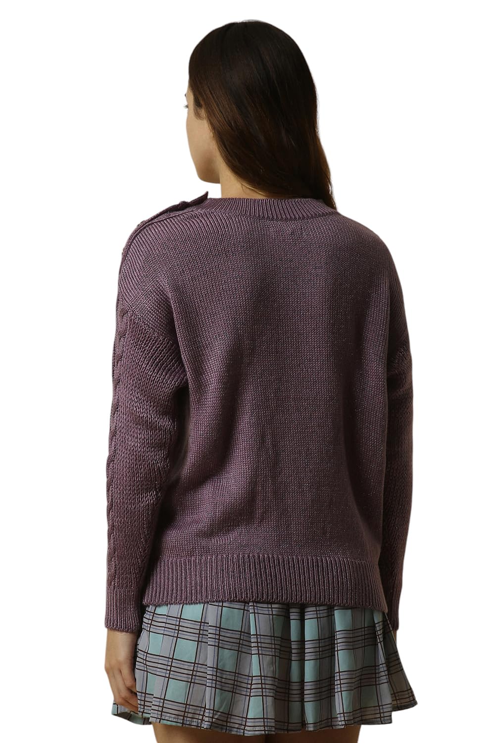 Allen Solly Women's Acrylic Blend Crew Neck Sweater (AHSWCRGPX63466_Purple
