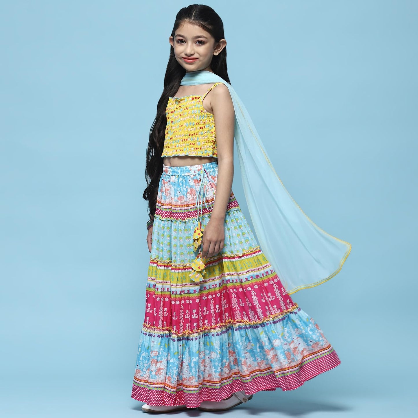 BIBA Girls Cotton Relaxed Lehenga Set Readymade Yellow 9Yrs
