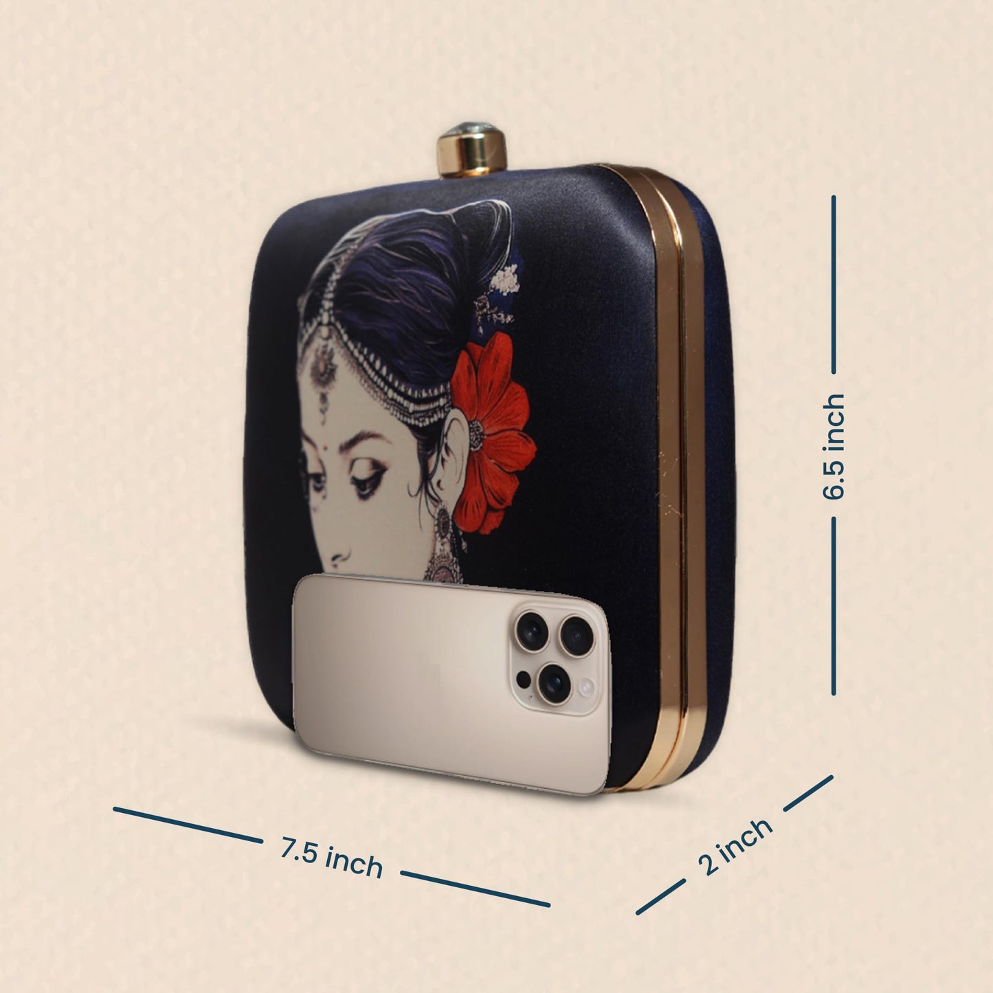 Artklim Portrait of Indian Women Printed Clutch Bag for Women with Detachable Strap