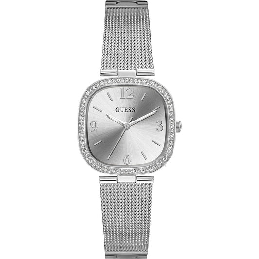 Guess Womens Quartz Analog Watch with Stainless Steel Strap, Silver, 15 (Model: Gw0354L1), Band Color:Silver