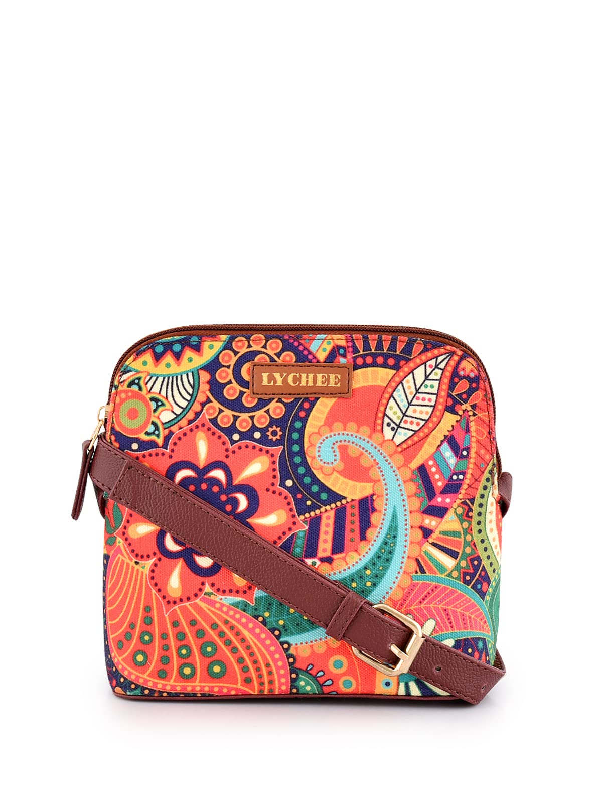 Sakwoods Women Printed Canvas Sling Bag Blue (MULTICOLOUR)