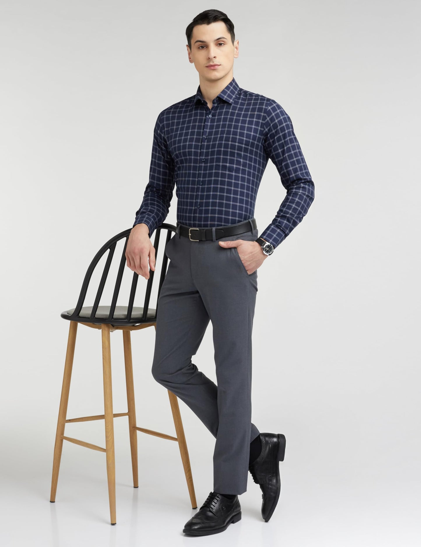 Van Heusen Cotton Men's Solid Slim Fit Shirt (VHSFRSLB253641_Navy 40)