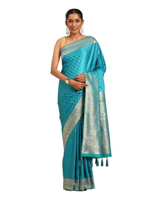 MOHEY Women's Blue Art Silk Zari Weave Saree (Blue)