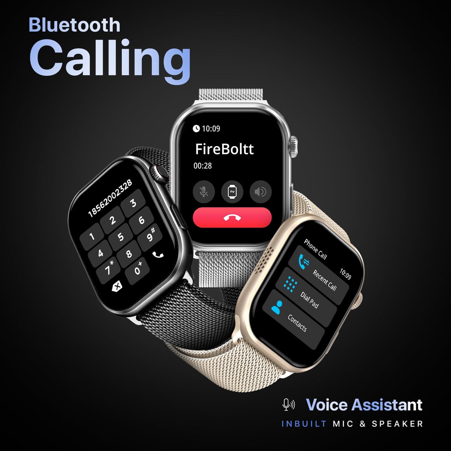 Fire-Boltt Brillia Pro Smart Watch with 51.3mm (2.02 inch) AMOLED Display, Bluetooth Calling, SpO2, Heart Rate Monitoring, 120+ Sports Modes, IP67 Waterproof, Long Battery Life (Black Mesh)