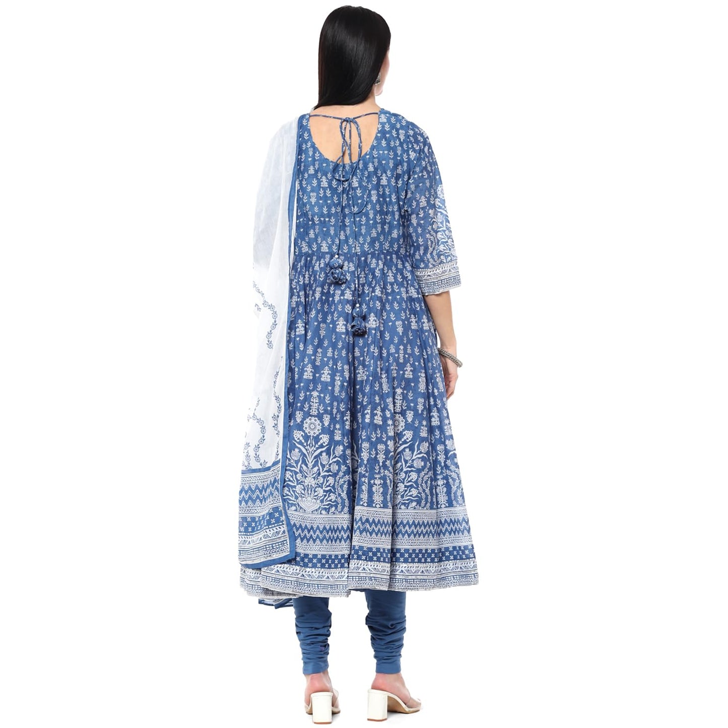 BIBA Women PRINTED ANARKALI SALWAR KURTA DUPATTA(SKDIK RANG9510_BLUE_38)