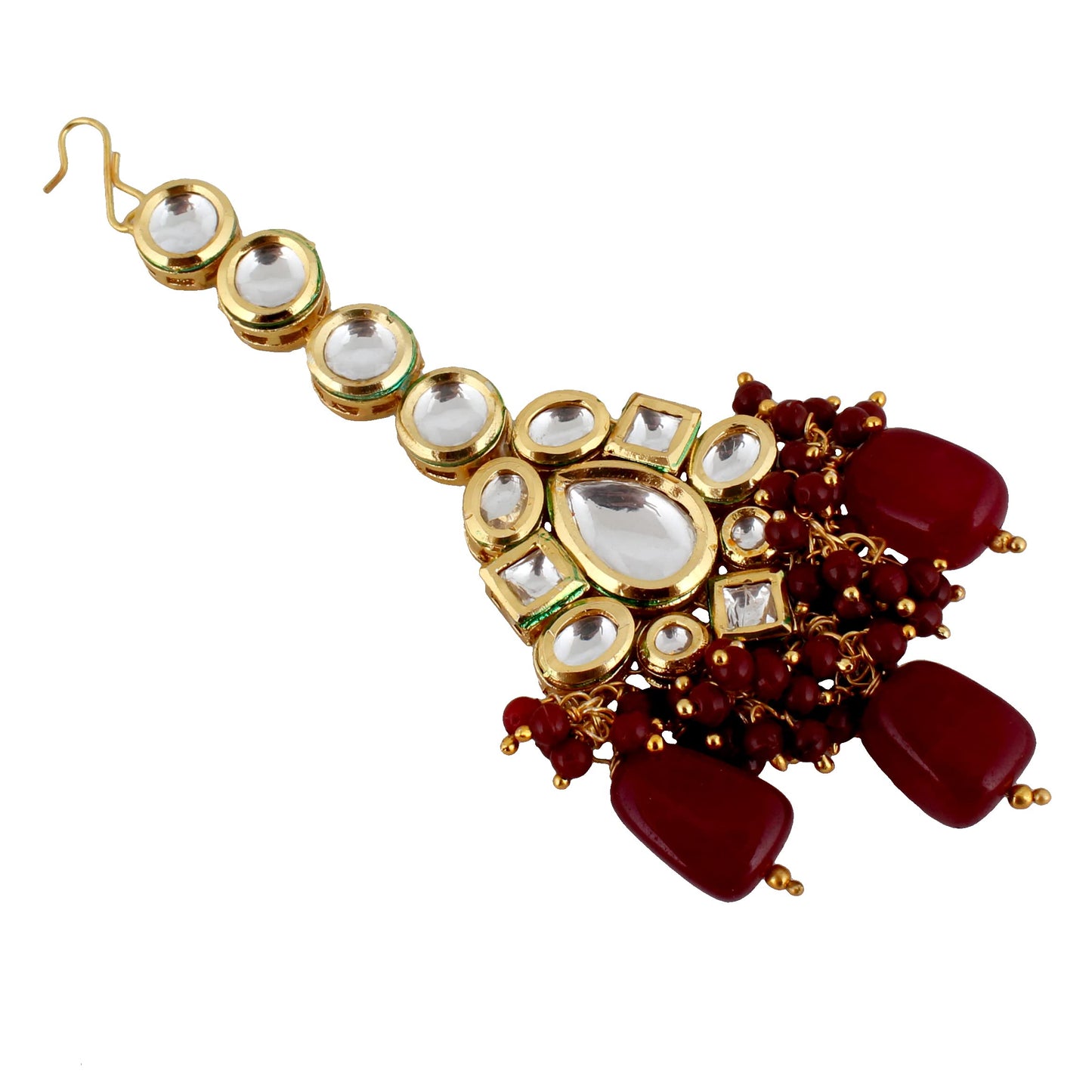 Lucky Jewellery Meenakari 18K Gold plated Maroon color Uncut dibbi Kundan Combo Necklace Set