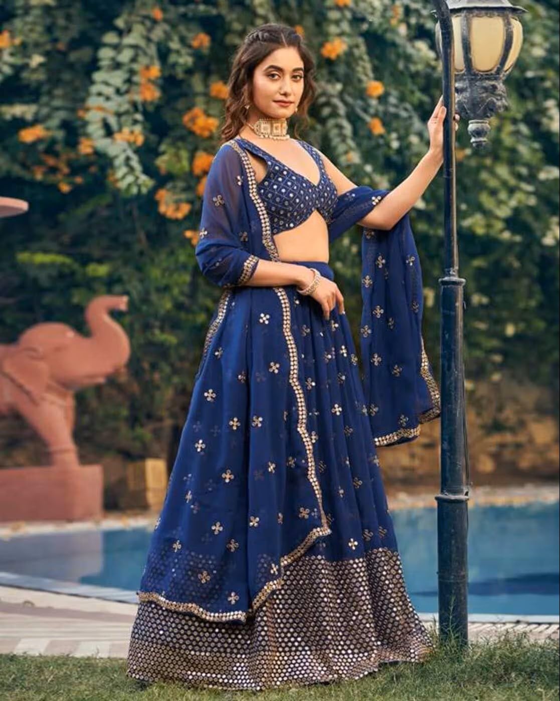 Fashion Basket Georgette Stiched Lehenga Set for Women (Blue)