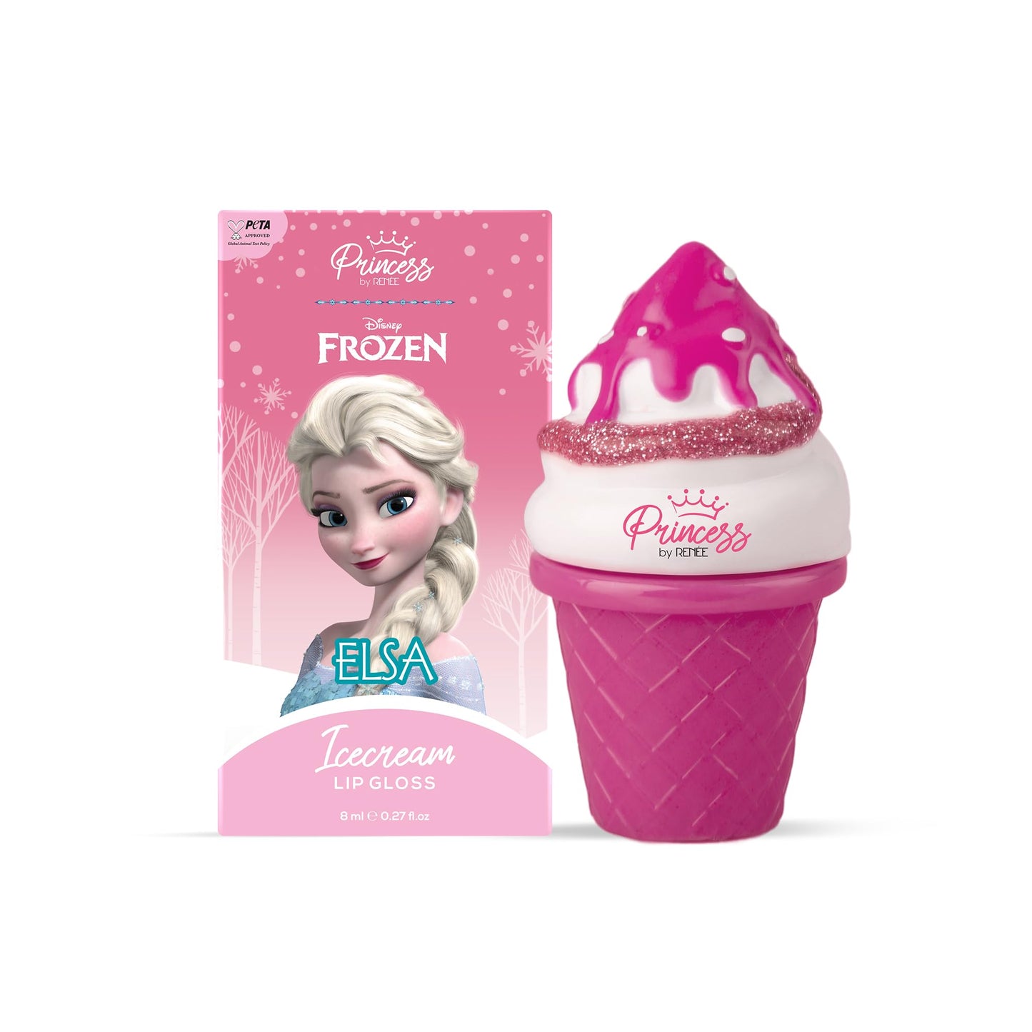 RENEE Disney Frozen Princess Icecream Lip Gloss Elsa-For Pre-Teen Girls,Enriched With Shea Butter & Apricot Oil,Adds Glossy Shine With Nourishing And Moisturizing Effect - No Parabens - 8Ml