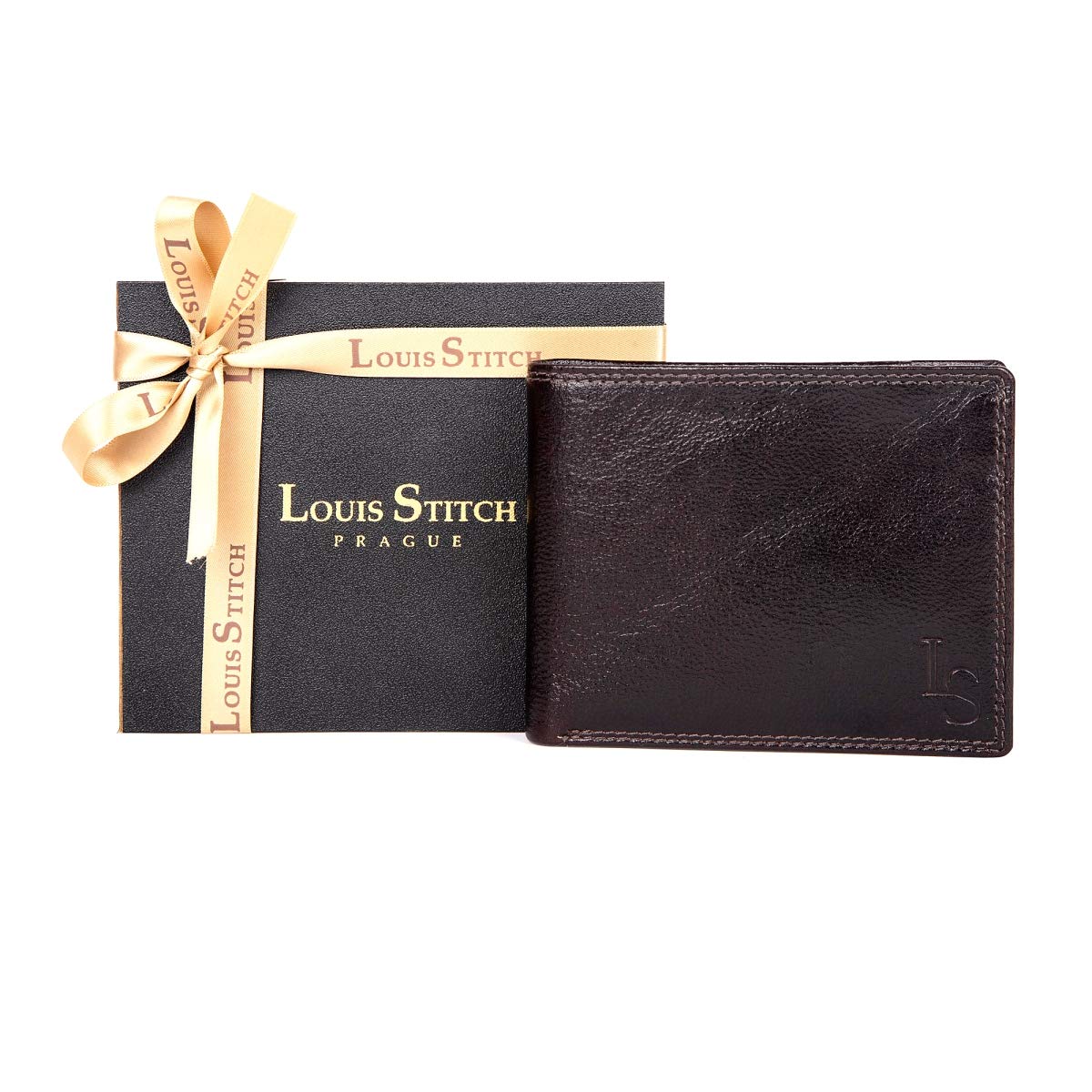 LOUIS STITCH Mens Wallet Brown RFID Blocking Italian Leather Extendable RFID Blocking Italian Leather Wallets for Men Ultra Slim Credit Card Holder |Prague_Eudt|