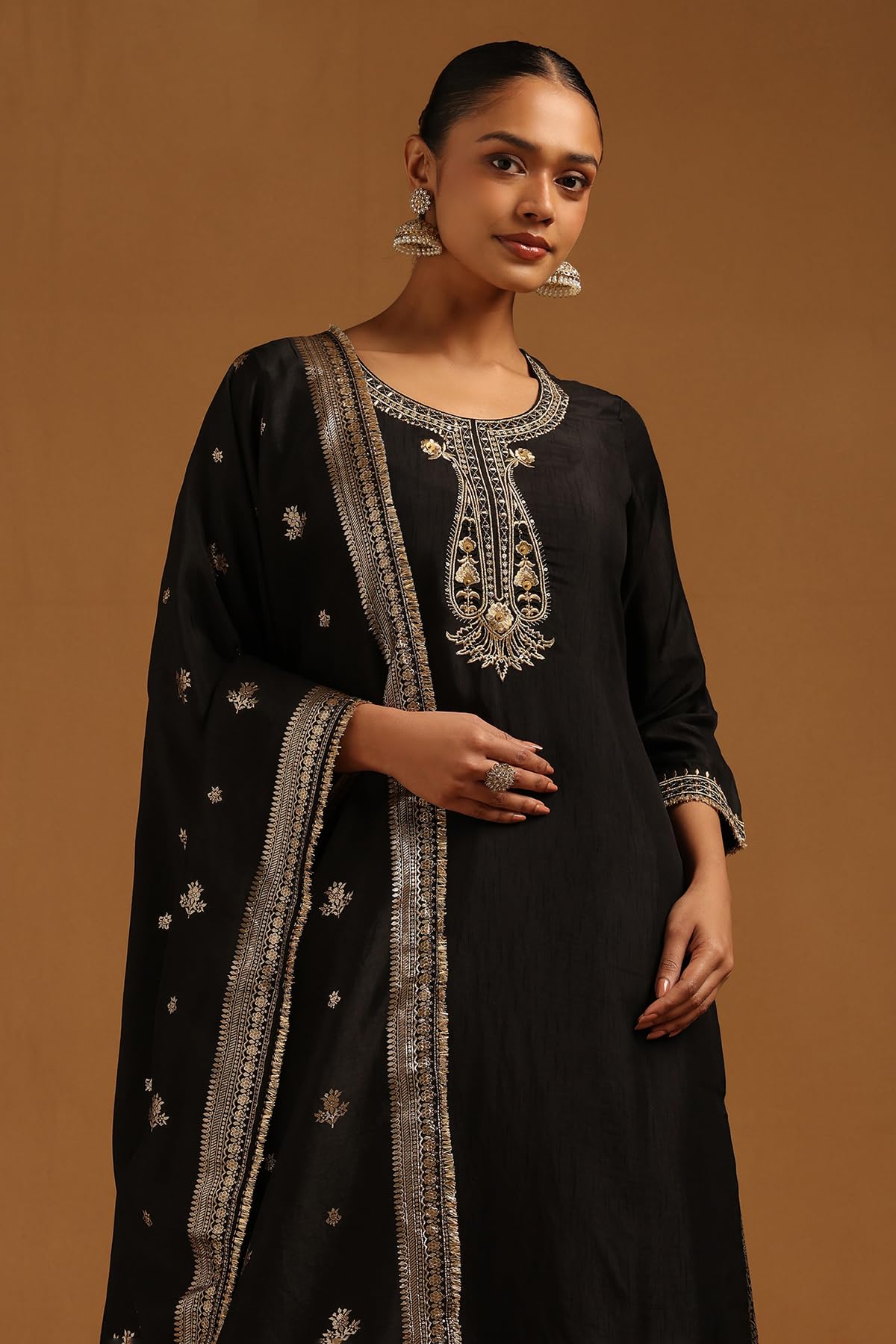 Soch Womens Black Dola Silk Zari Embroidered Salwar Suit