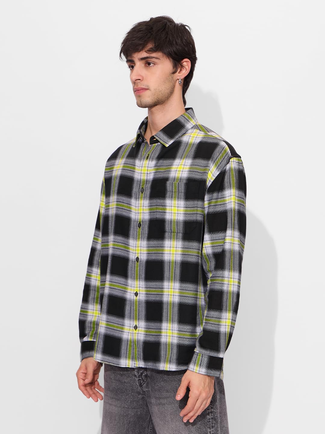 The Souled Store Plaid: Sulphura Men and Boys Long Sleeves Collared Neck Button Front Cotton Utility Shirts