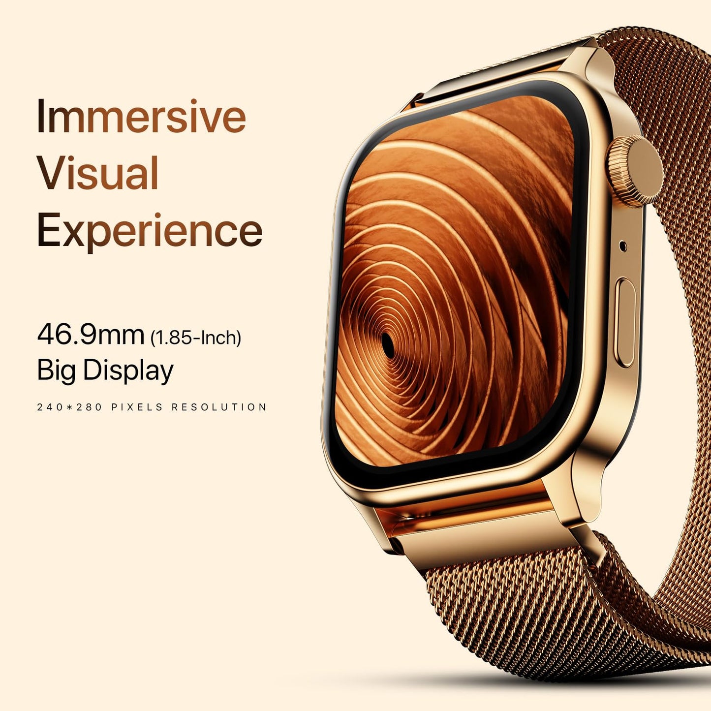 Fire-Boltt Rise Smart Watch, 1.85" HD Display, Metal Body with Bluetooth Calling, Rotating Crown, AI Voice Assistant, 120 Sports Modes, Neon UI, SpO2 & Heart Rate Monitoring (Gold Millanese)
