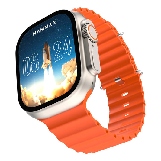 HAMMER Active 2.0 Ultra 1.95" Display Bluetooth Calling Smart Watch with Metal Body, in-Bulit Games, Wireless Charging, AOD, 600 NITS Brightness (Orange)