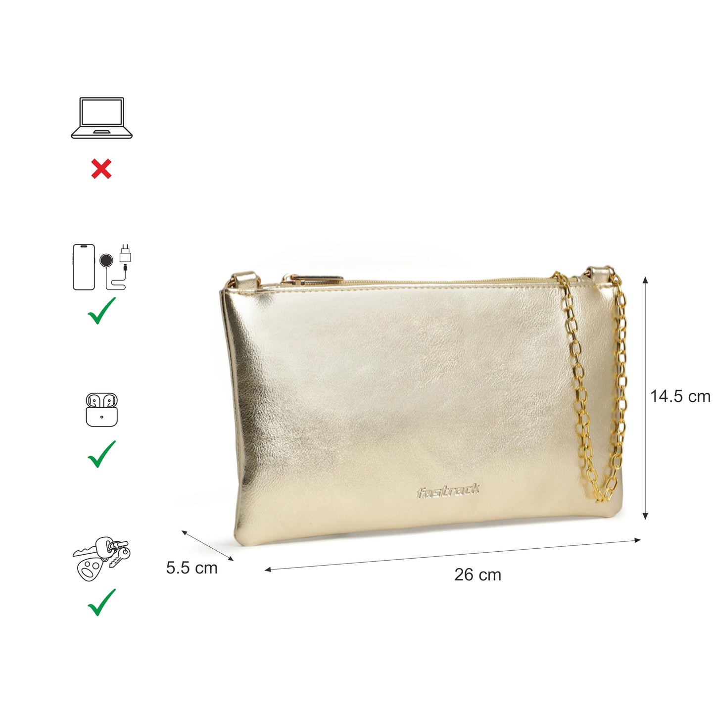 Fastrack Women and Girls Party Sling Bag and Purse Handbag, Gold