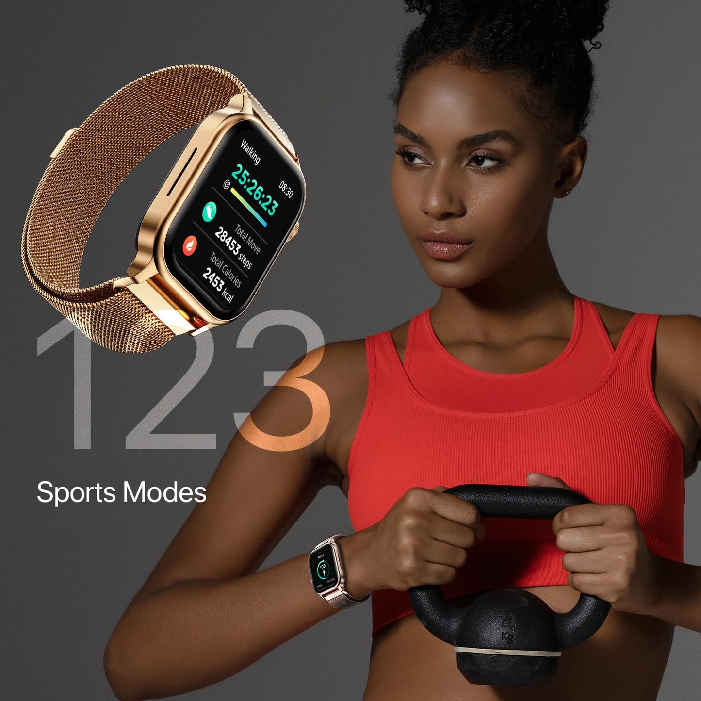 Fire-Boltt Rise Smart Watch, 1.85" HD Display, Metal Body with Bluetooth Calling, Rotating Crown, AI Voice Assistant, 120 Sports Modes, Neon UI, SpO2 & Heart Rate Monitoring (Gold Millanese)