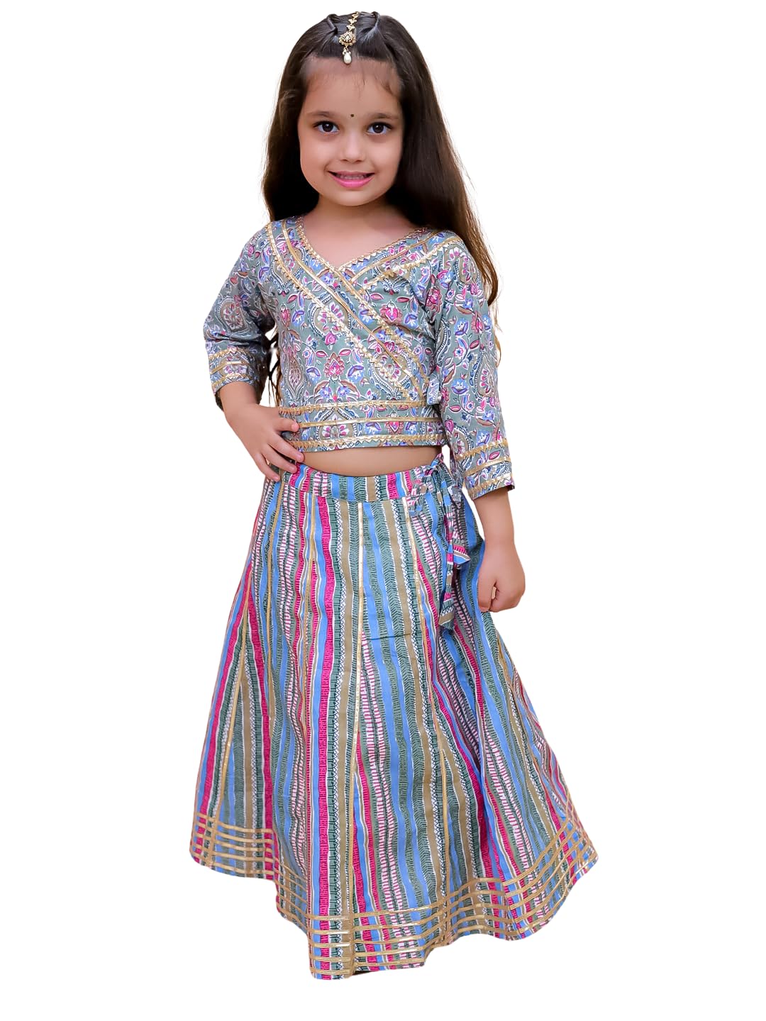 The Mom Store Girls Kurta Lehenga Set Ethnic Wear | Printed | Stylish Kids/baby Kurta for Festivals & Occasions | Cotton | Multicolor Muskaan| 0-6M