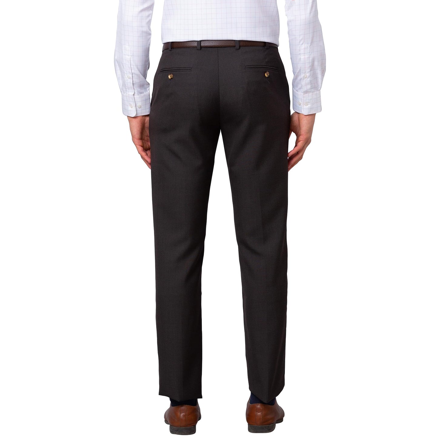 Park Avenue Men's Smart Fit Poly Viscose Blend Flat Front Structure Pattern Dark Brown Formal Trouser (Size: 32)-PMTX07556-O8