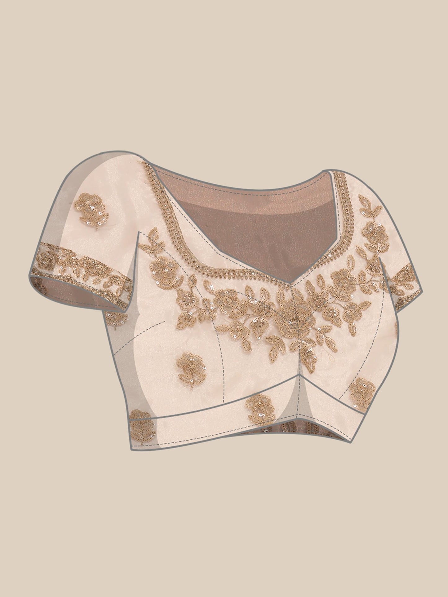 MOHEY Women's Fawn Organza Embroidered Sequins Saree