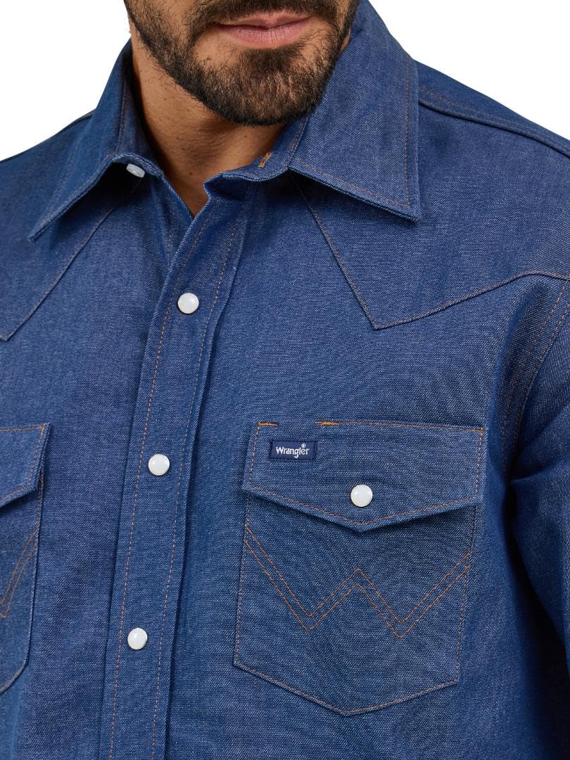 Wrangler Men's Chambray Long Sleeve Work Shirt Chambray, Indigo, 3X Tall