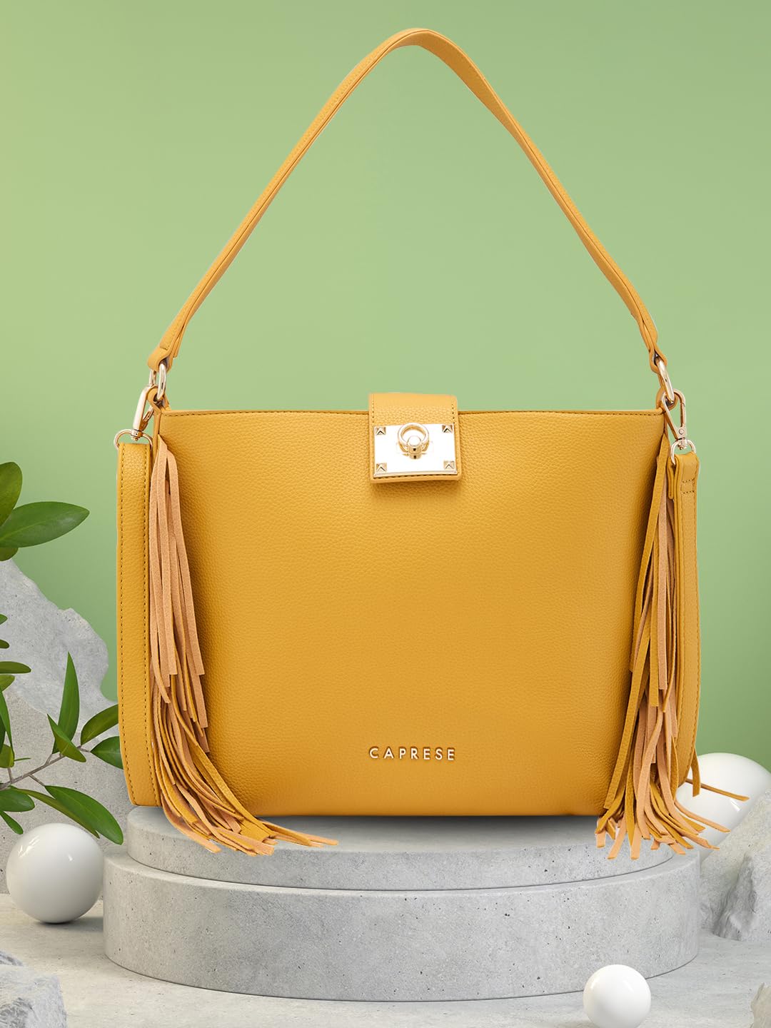 Caprese Cindy Hobo, Yellow-Medium | Stylish Shoulder Bag for Women | Spacious Compartment | Perfect for Casual & Daily Use