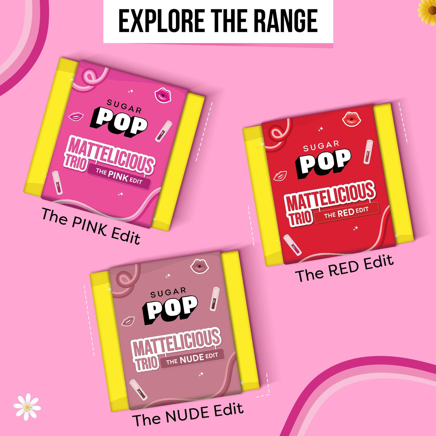 SUGAR POP Mattelicious Trio - The Red Edit - 4.8 ml | Set of 3 Red Matte Lipcolours | Non-drying | Transfer-proof | Smudgeproof