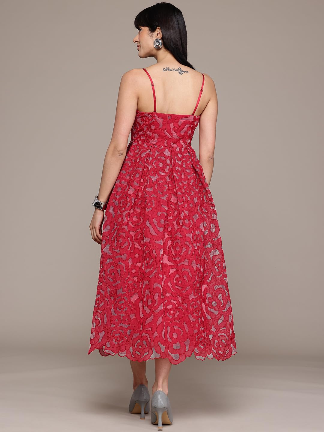 Label RITU KUMAR Red Stella Off-Shoulder Long Dress