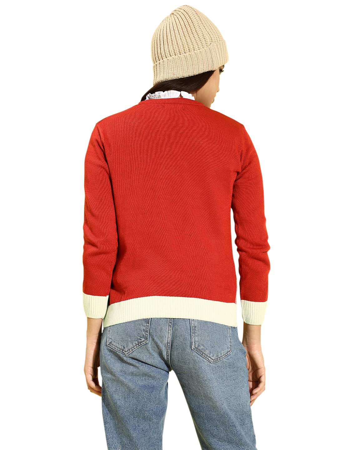 Style Quotient Women Red White Printed Pullover (AW21SQFFFROSTY_RW-L)