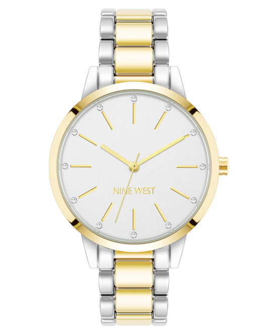 Nine West Women's Genuine Crystal Accented Bracelet Watch, Two Tone, NW/2099WTTT