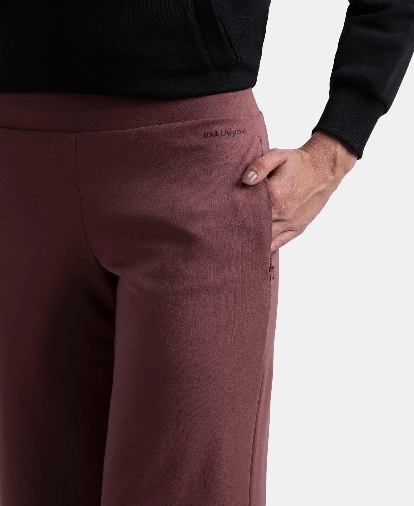 Jockey U102 Women's Super Combed Cotton Rich Relaxed Fit Wide Leg Pants with Zipper Pockets_Wild Ginger_XL