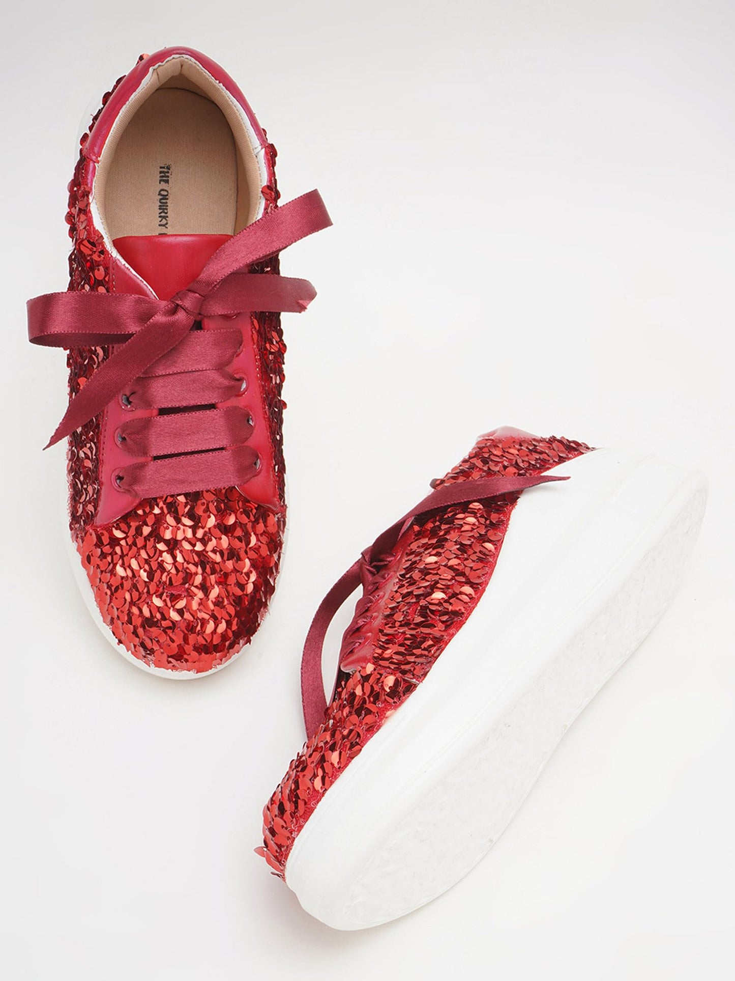 THE QUIRKY NAARI Ruby Crush Sequin Sneakers in Blazing Red | Red