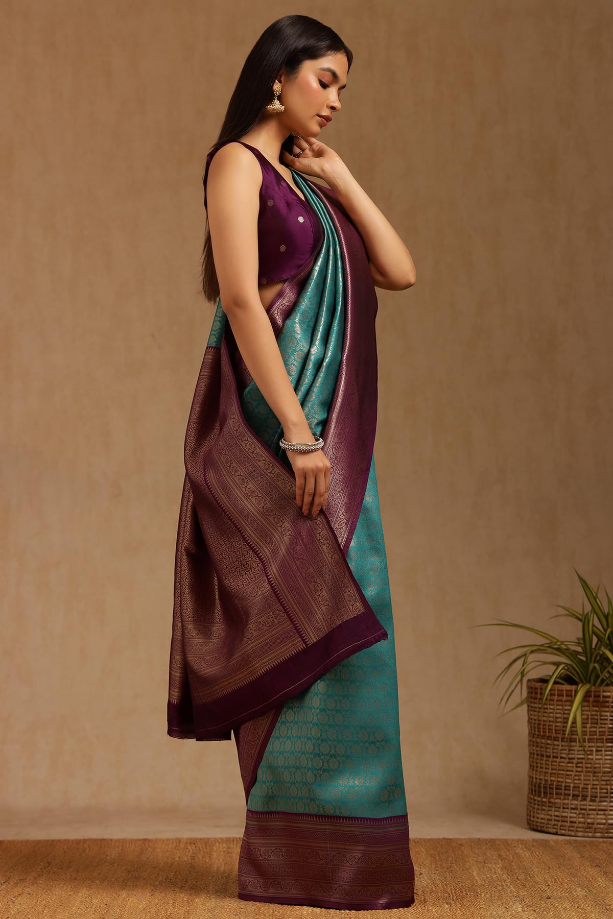 Soch Womens Silk Blend Zari Woven Saree With Zari Woven