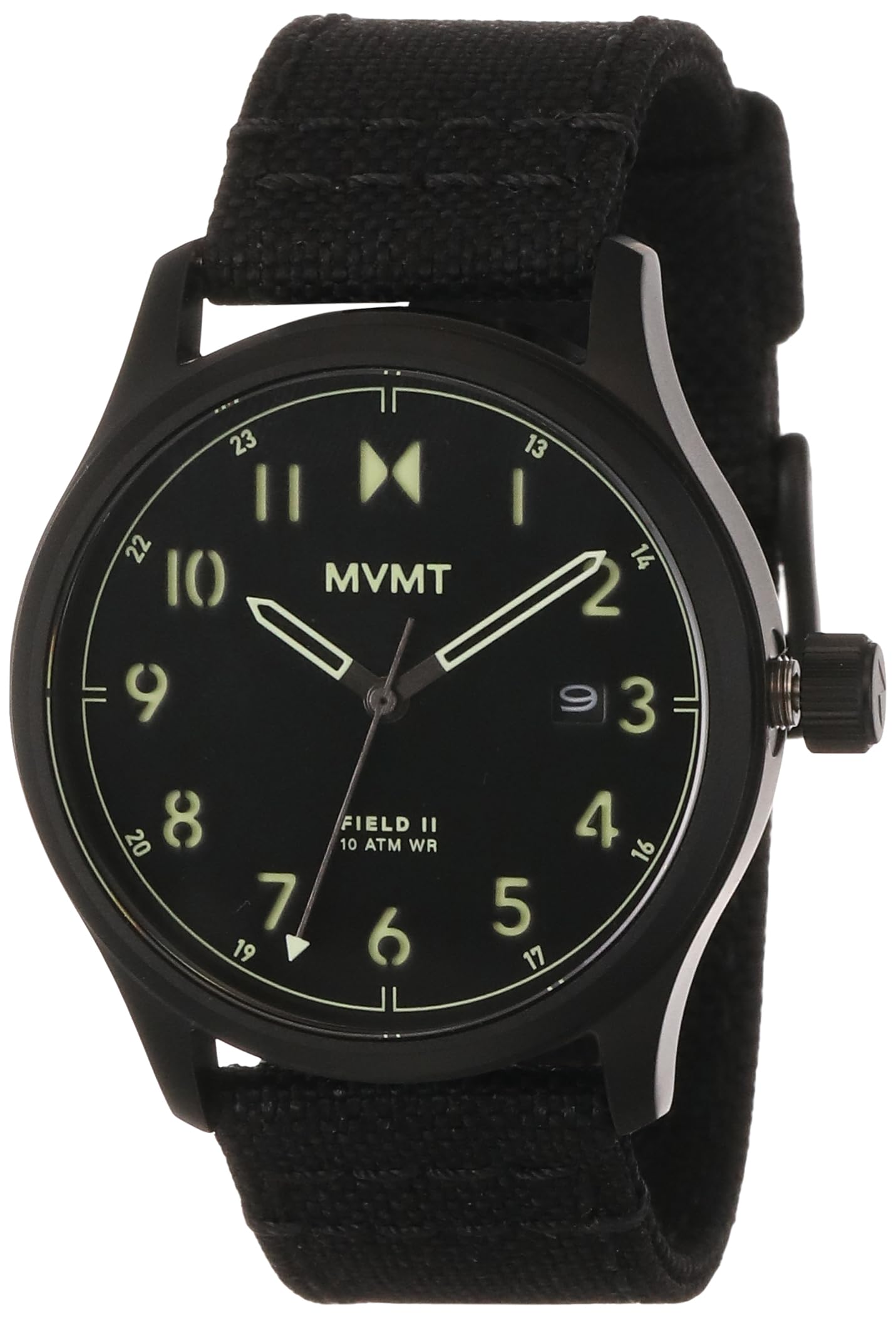 MVMT Field Ii Qtz Basic Calendar Black Round Dial Men's Watch|Black Nylon Material|Black Color Band - 28000363-D