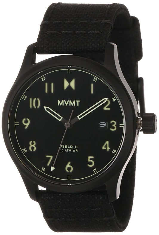 MVMT Field Ii Qtz Basic Calendar Black Round Dial Men's Watch|Black Nylon Material|Black Color Band - 28000363-D